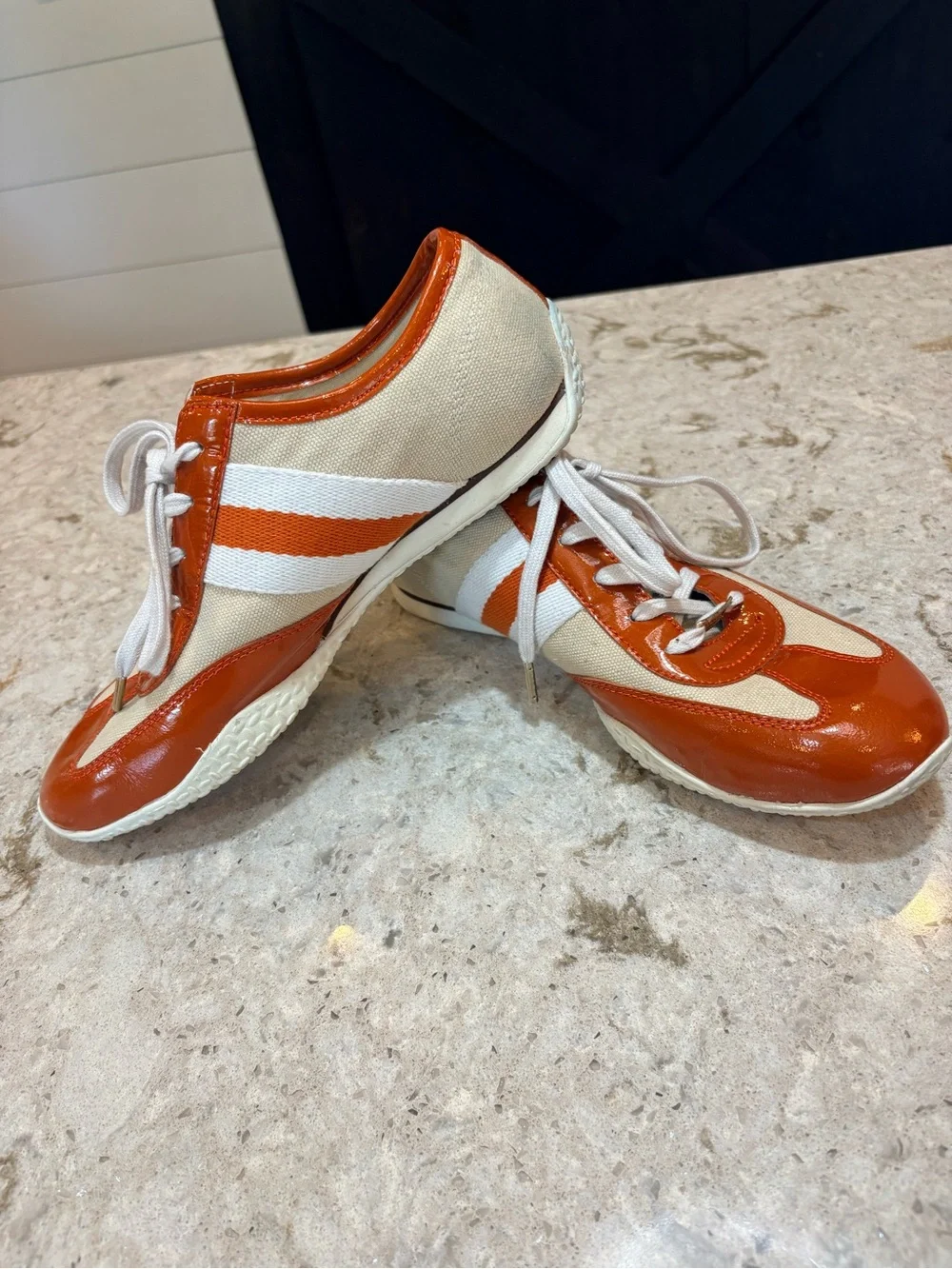 Michael Kors Orange and Cream Patent Leather Sneakers